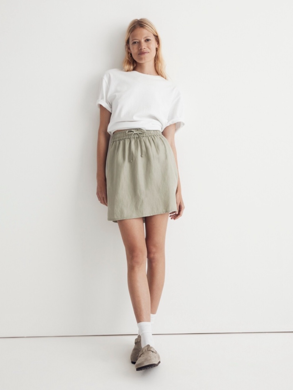 Madwell Linen-Blend Curved-Hem Mini Skirt